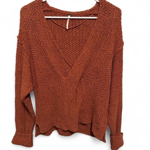 Free People Coco V-Neck Sweater - Warm Rust- XS - Picture 7 of 8